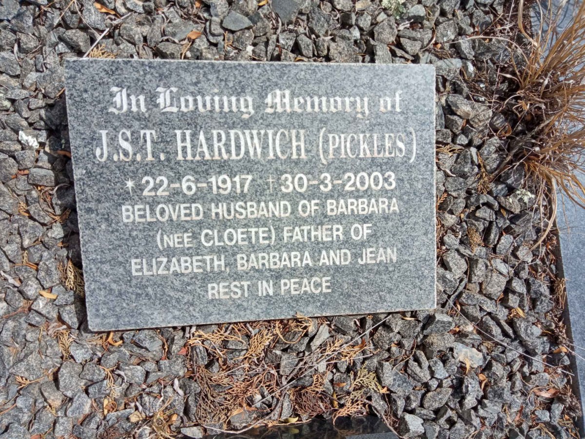 HARDWICH J.S.T. 1917-2003 &amp; Barbara Claire Stewart CLOETE 1922-1986
