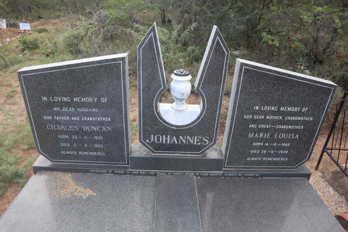 JOHANNES Charles Duncan 1930-1992 &amp; Marie Louisa 1940-2020