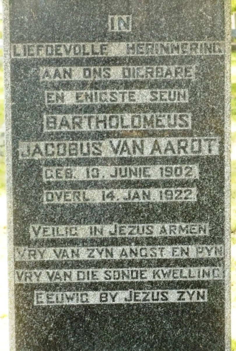 AARDT Bartholomeus Jacobus, van 1902-1922
