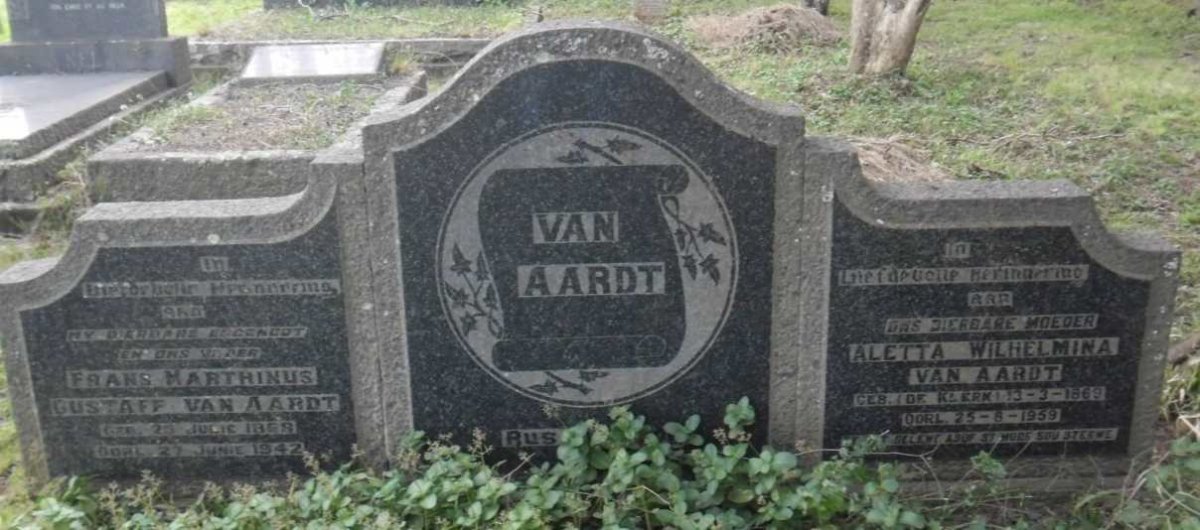 AARDT Frans Marthinus Gustaff, van 1868-1942 &amp; Aletta Wilhelmina DE KLERK 1869-1959 
