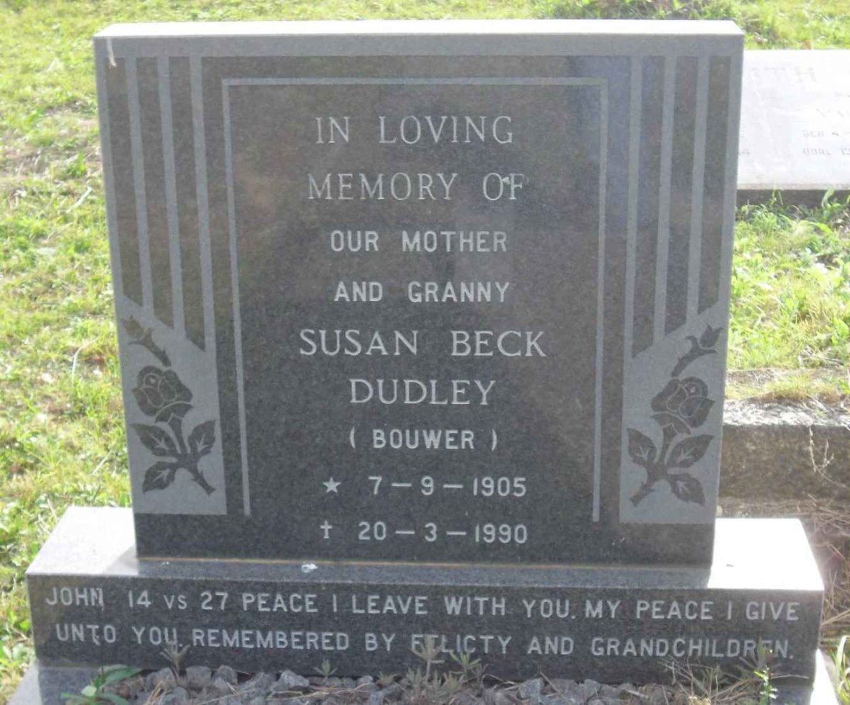 DUDLEY Susan Beck nee BOUWER 1905-1990