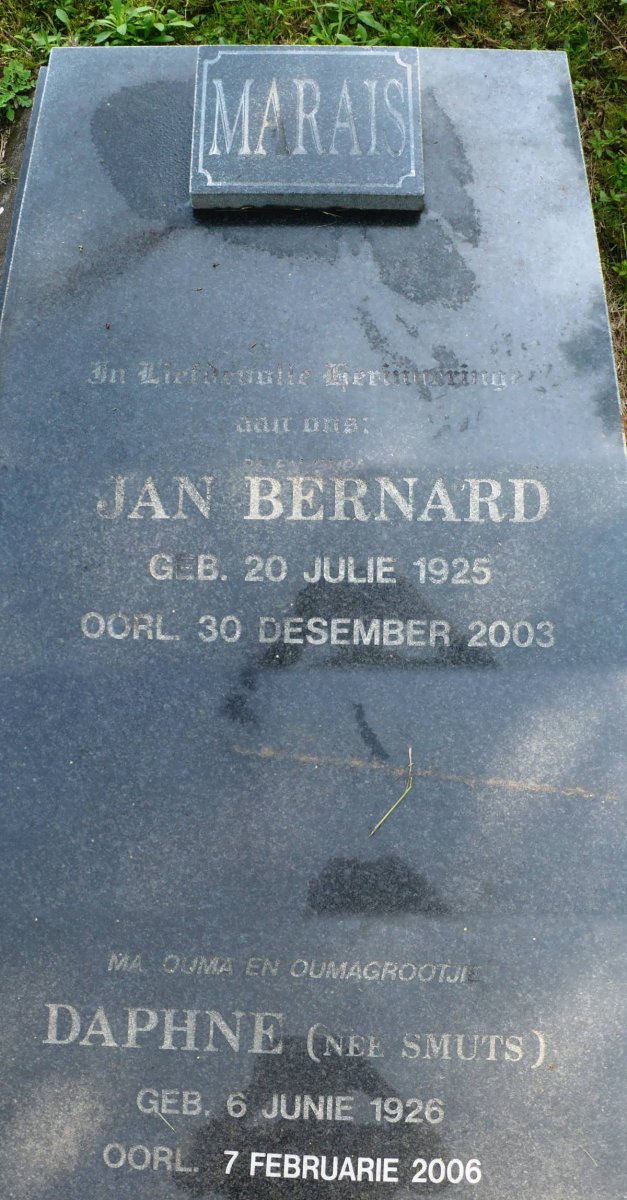 MARAIS Jan Bernard 1825-2003 &amp; Daphne SMUTS 1926-2006