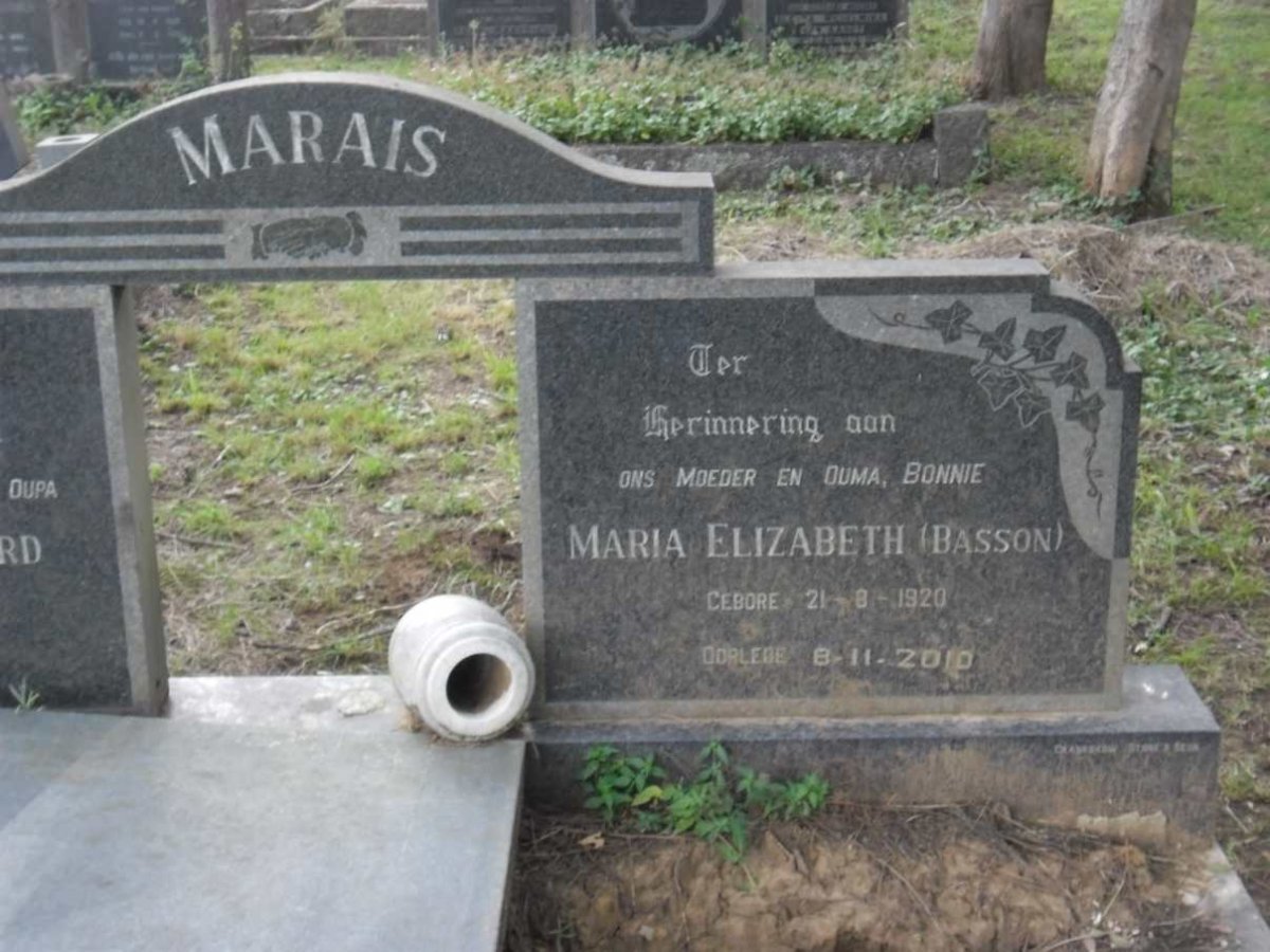MARAIS Maria Elizabeth nee BASSON 1920-2010