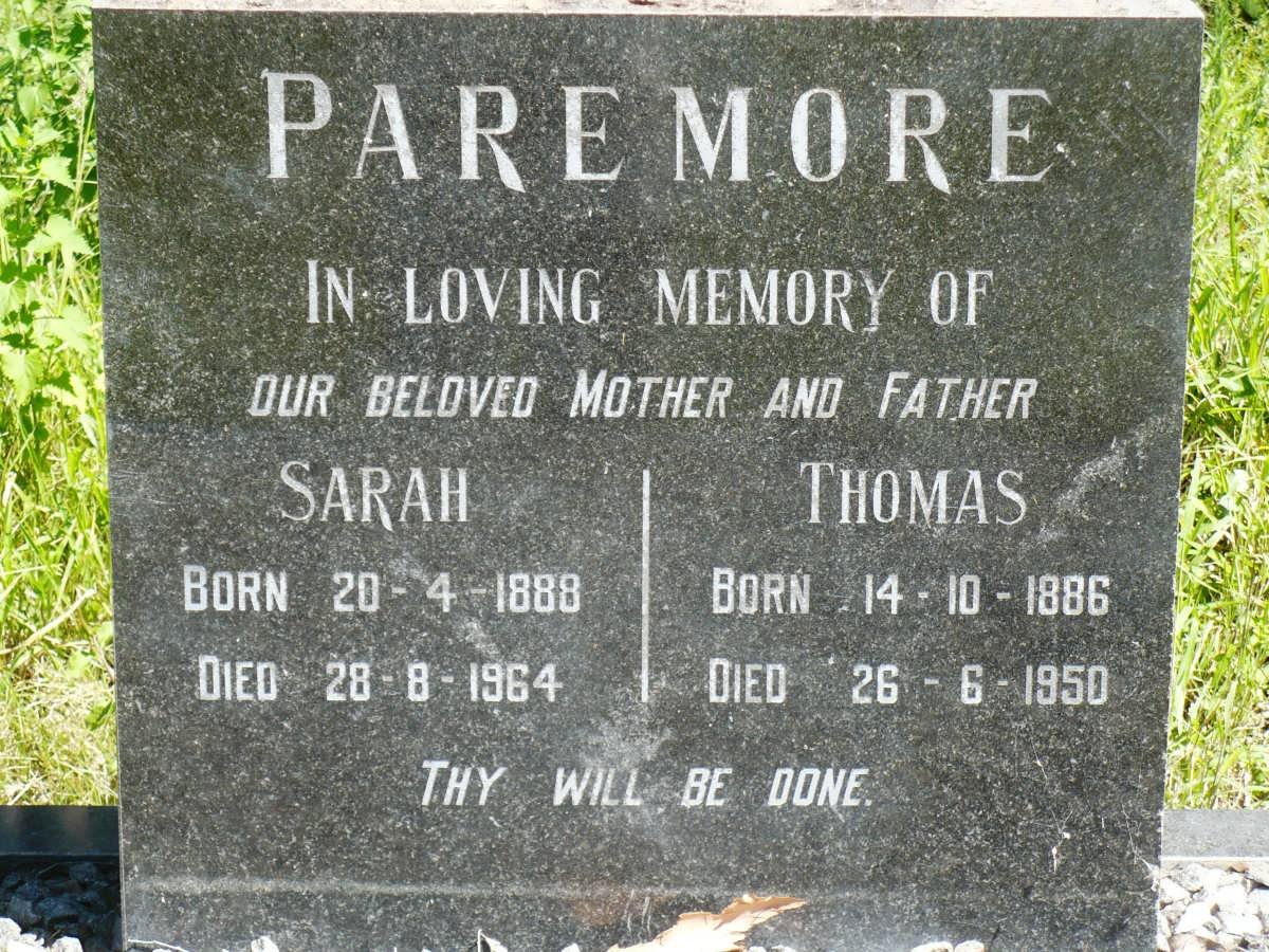 PAREMORE Thomas 1886-1950 &amp; Sarah 1888-1964