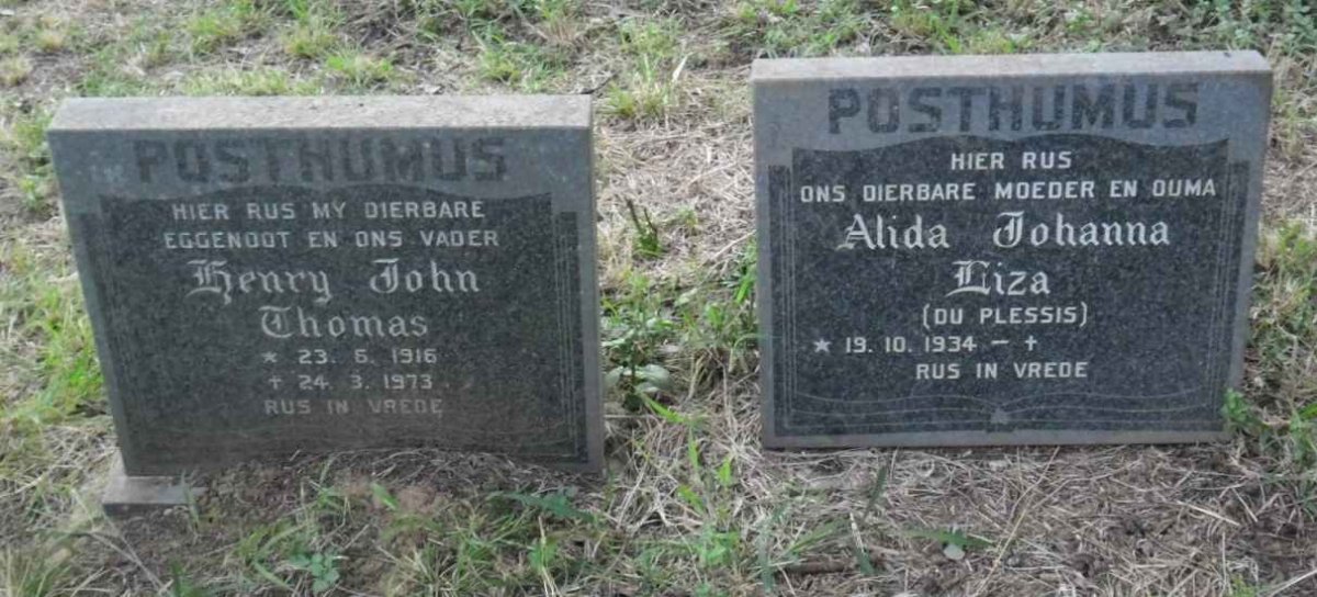 POSTHUMUS Henry John Thomas 1916-1973 &amp; Alida Johanna Liza DU PLESSIS 1934-