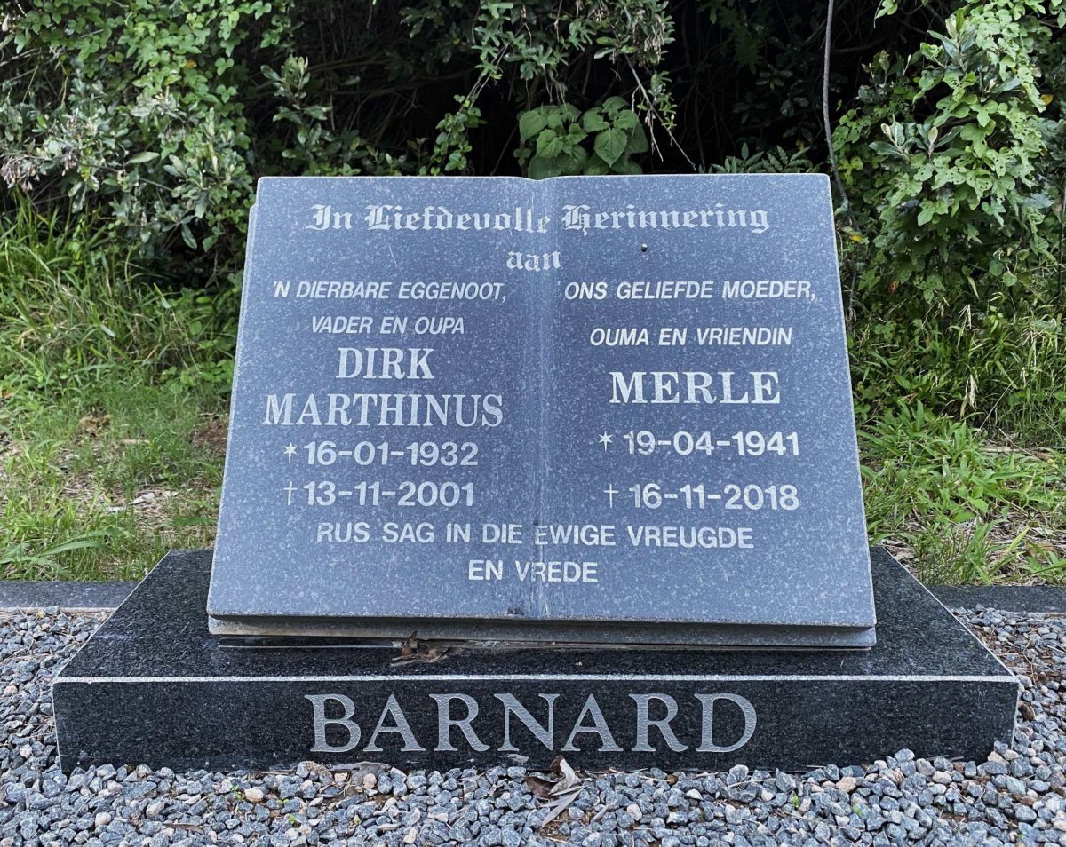 BARNARD Dirk Marthinus 1932-2001 &amp; Merle 1941-2018