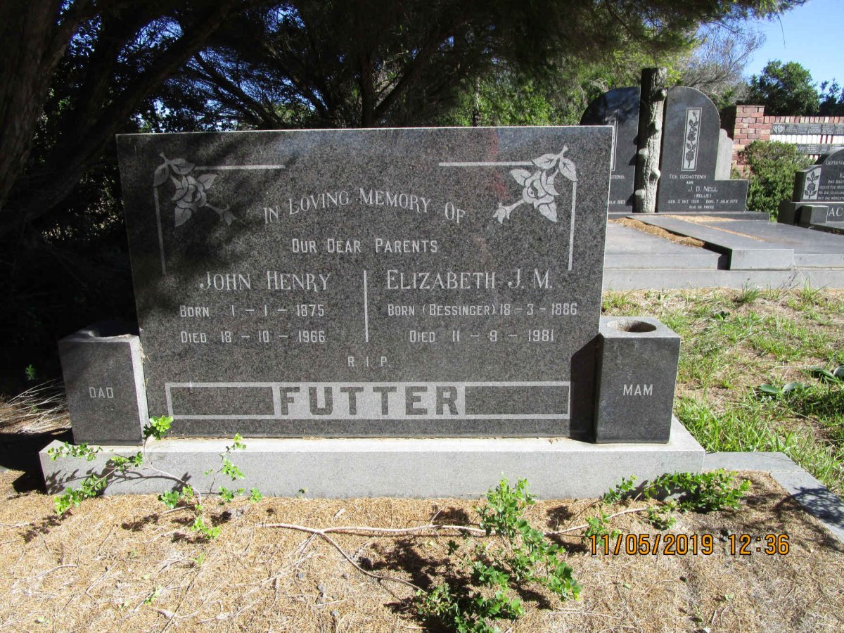 FUTTER John Henry 1875-1966 &amp; Elizabeth J.M. BESSINGER 1886-1981