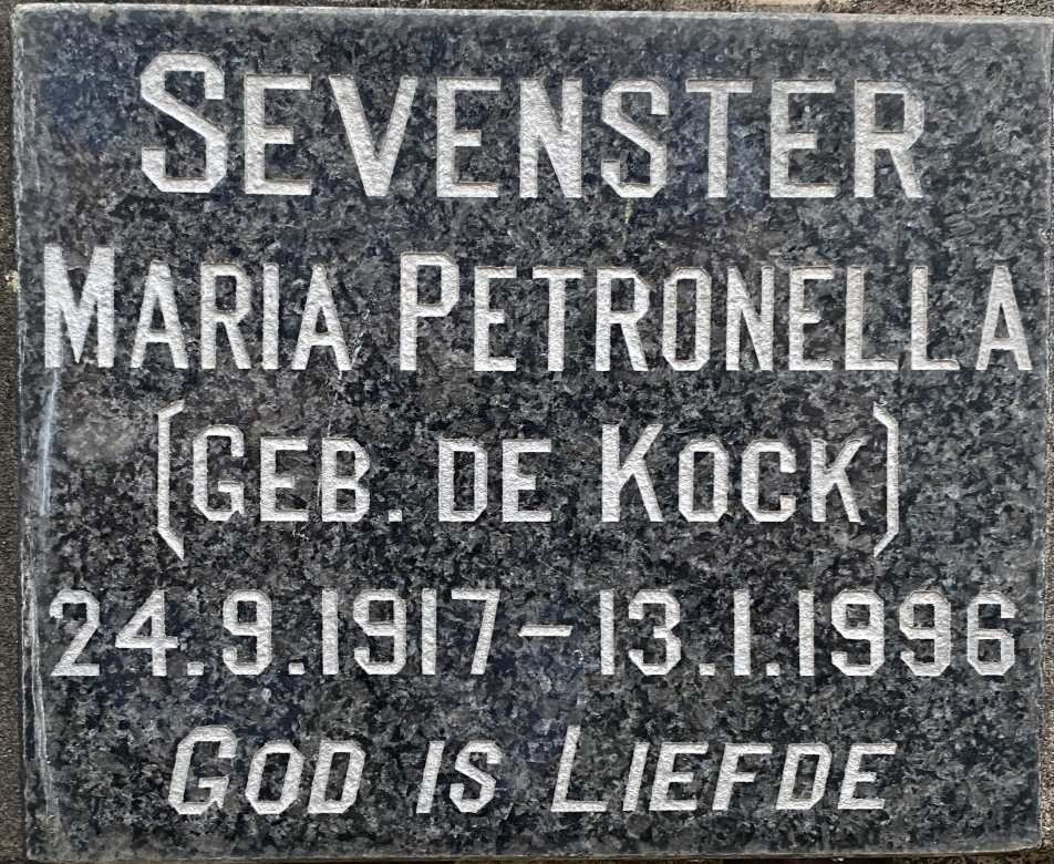 SEVENSTER Maria Petronella nee DE KOCK 1917-1996