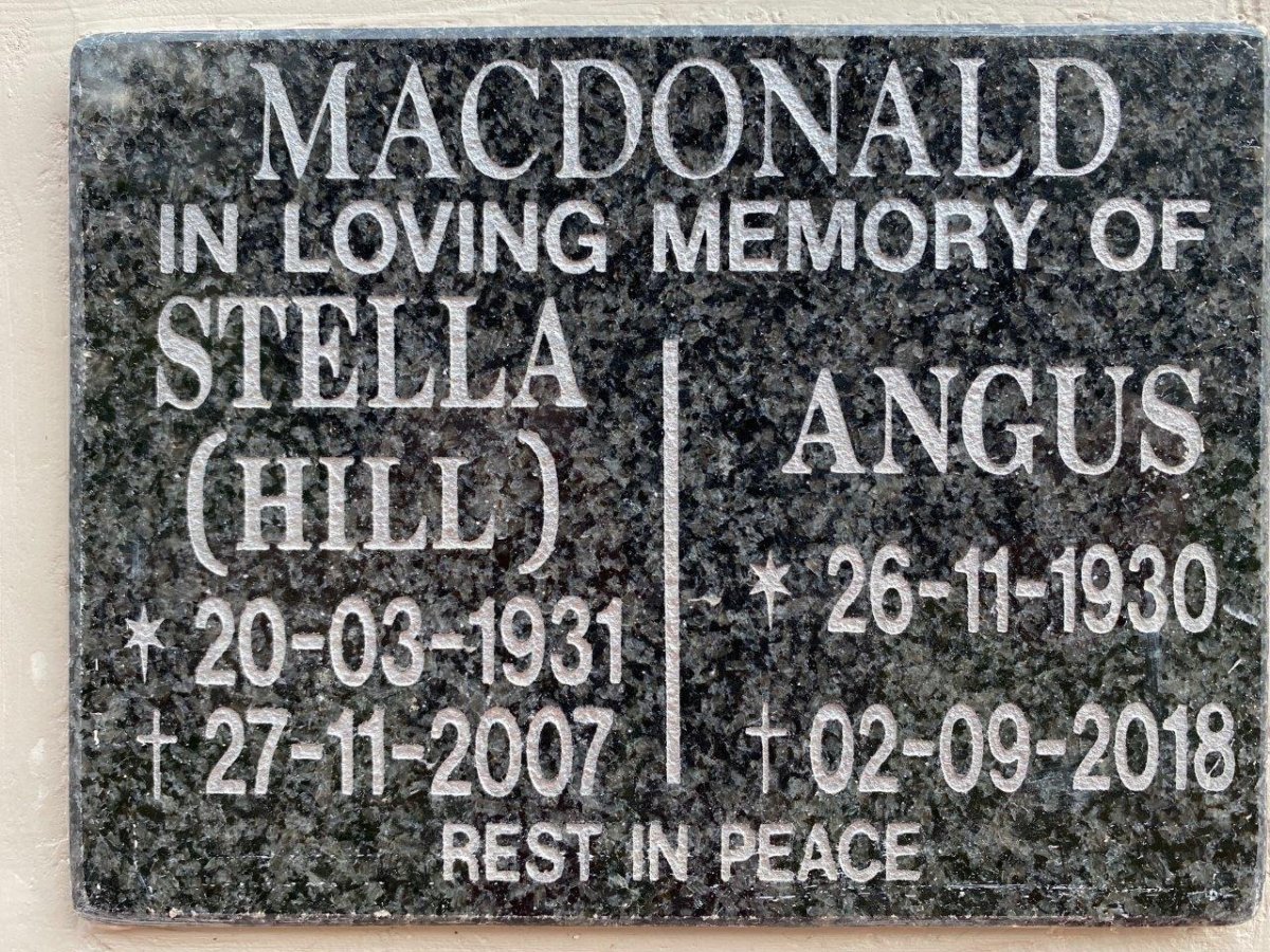 MACDONALD Angus 1930-2018 &amp; Stella HILL 1931-2007