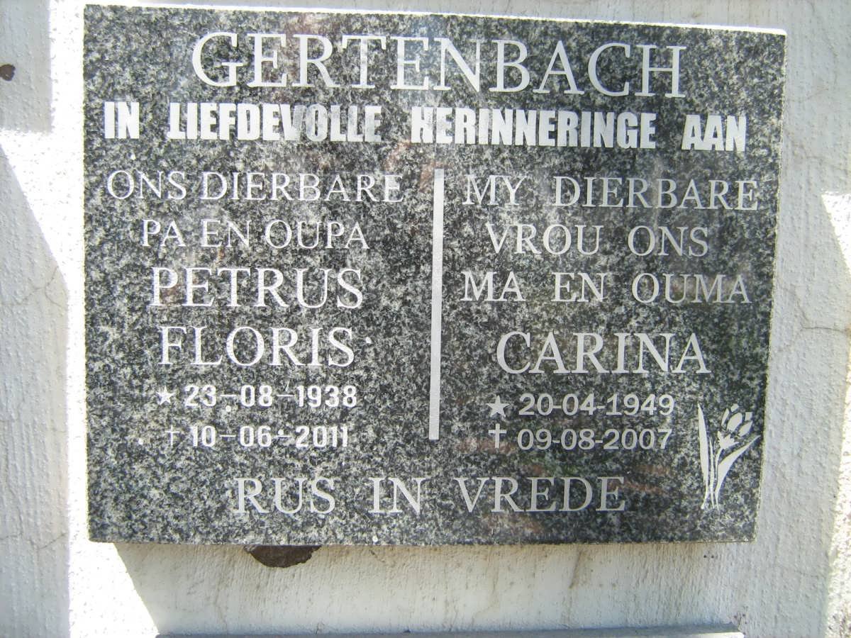 GERTENBACH Petrus Floris 1938-2011 &amp; Carina 1949-2007