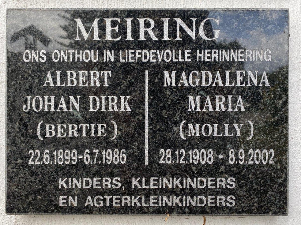 MEIRING Albert Johan Dirk 1899-1986 &amp; Magdalena Maria 1908-2002