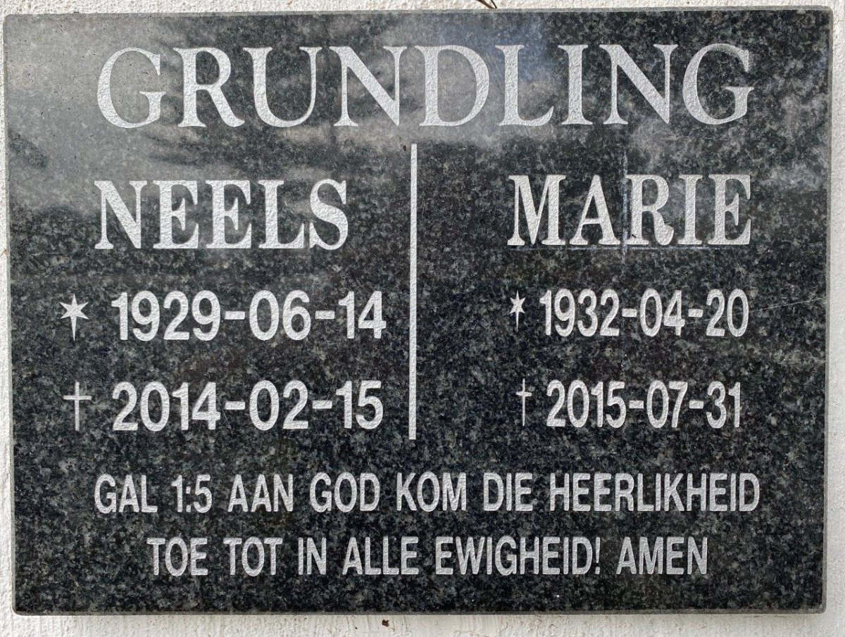 GRUNDLING Neels 1929-2014&amp; Marie 1932-2015
