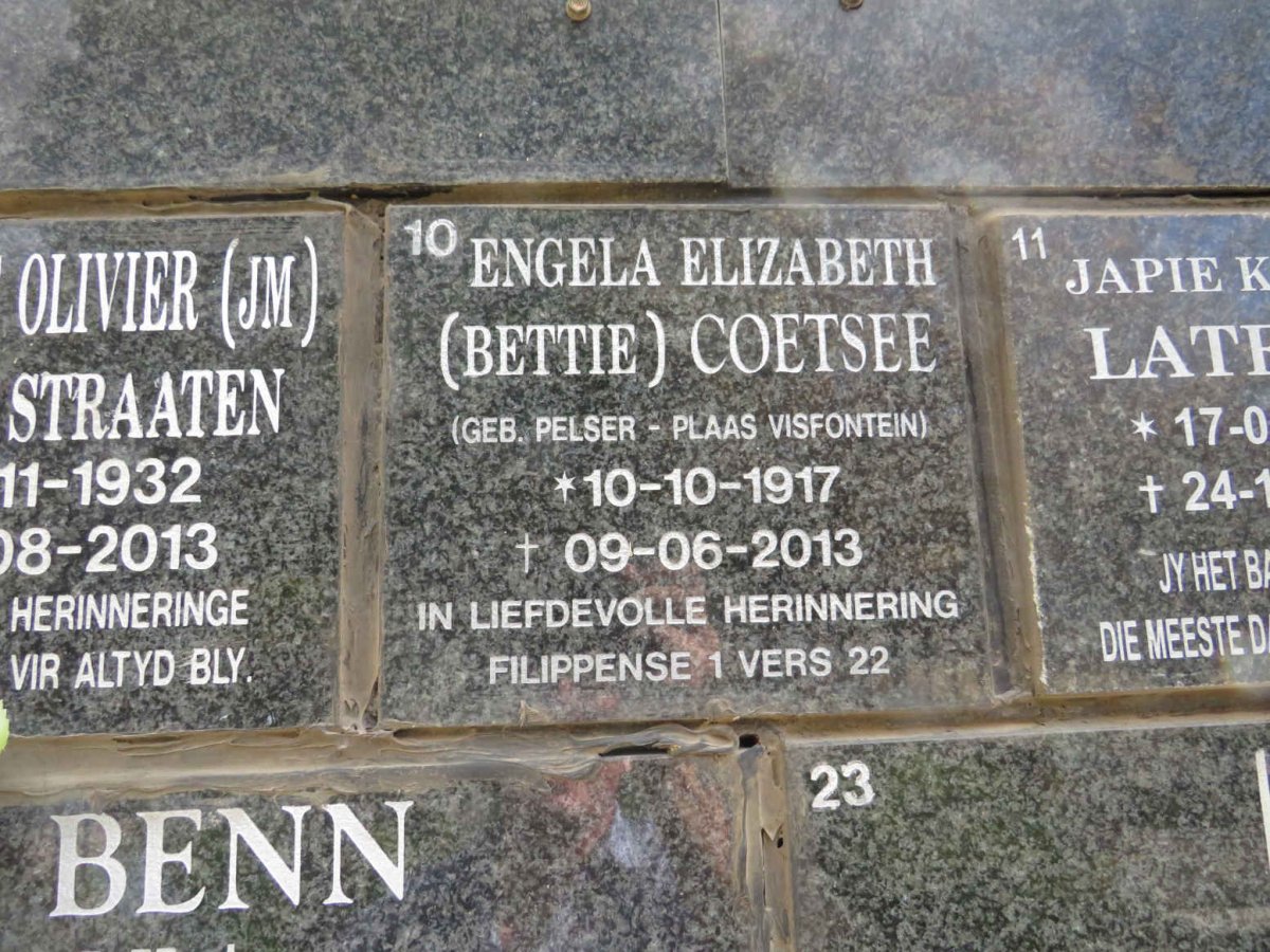 COETSEE Engela Elizabeth nee PELSER 1917-2013