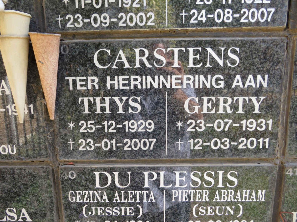 CARSTENS Thys 1929-2007 &amp; Gerty 1931-2011