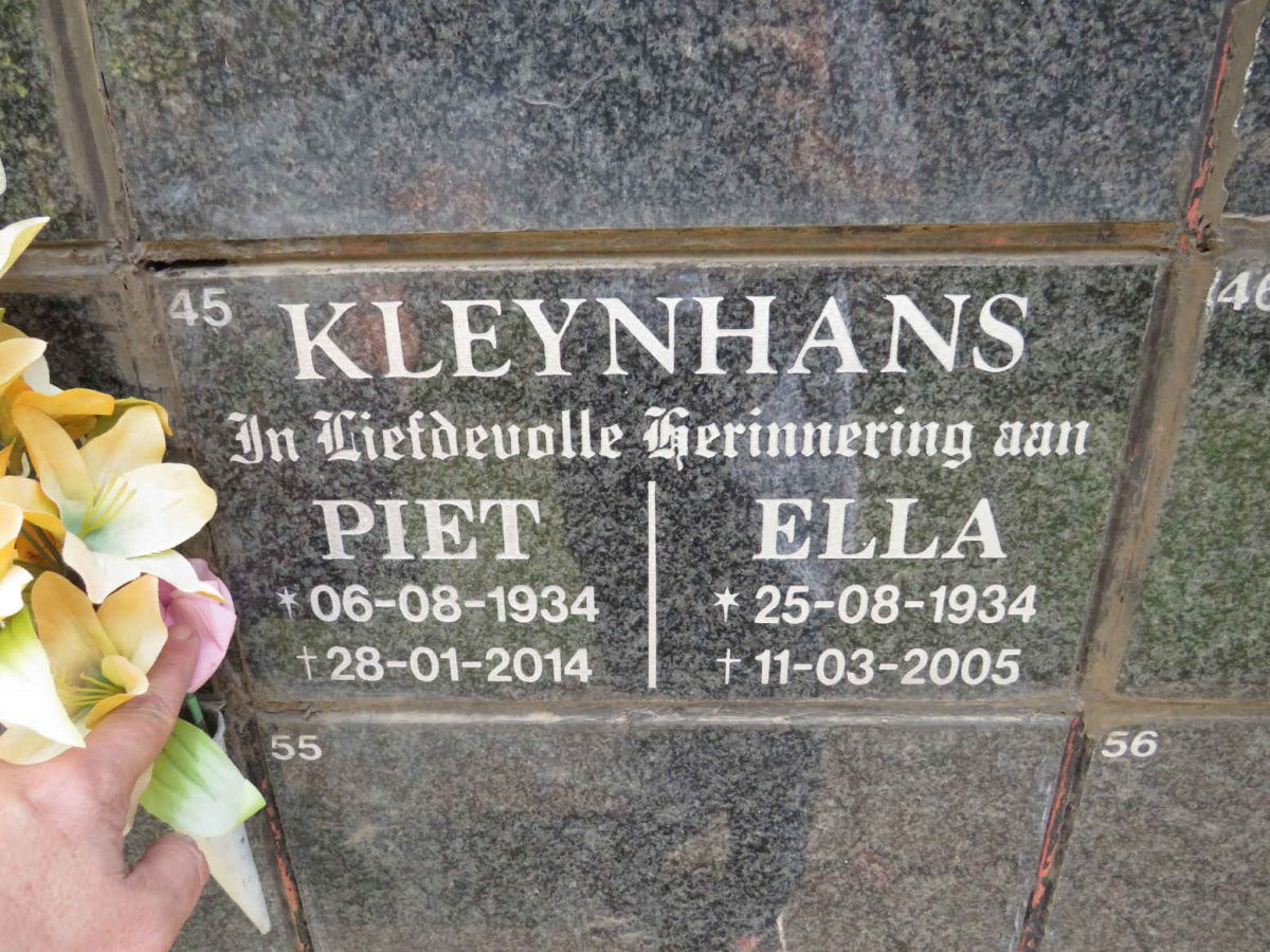 KLEYNHANS Piet 1934-2014 &amp; Ella 1934-2005
