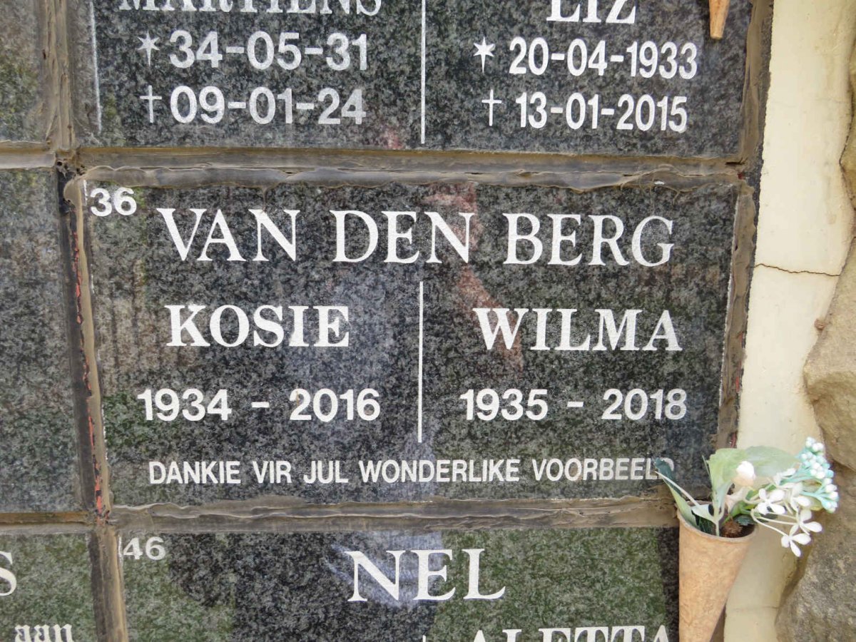 BERG Kosie, van den 1934-2016 &amp; Wilma 1935-2018
