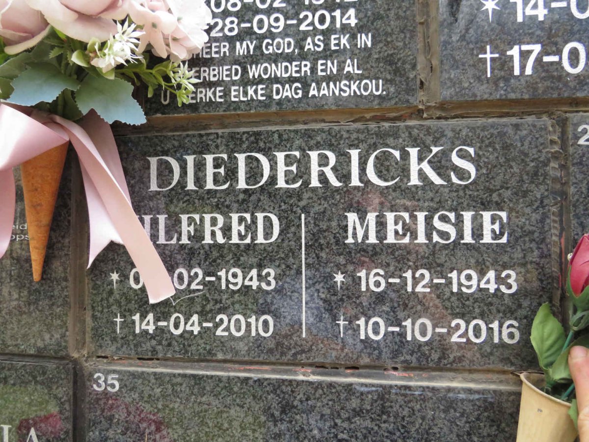 DIEDERICKS Wilfred 1943-2010 &amp; Meisie 1943-2016