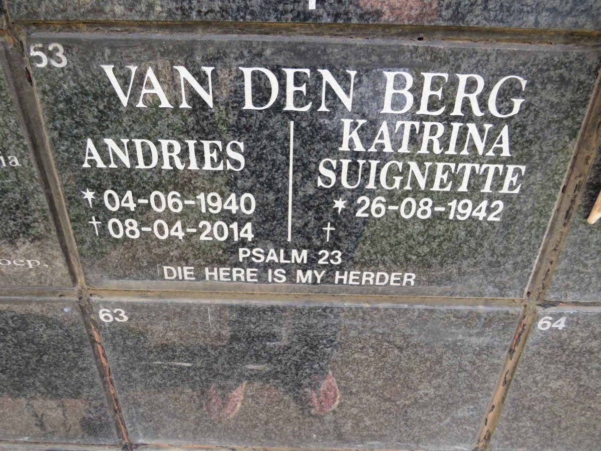BERG Andries, van den 1940-2014 &amp; Katrina Suignette 1942-