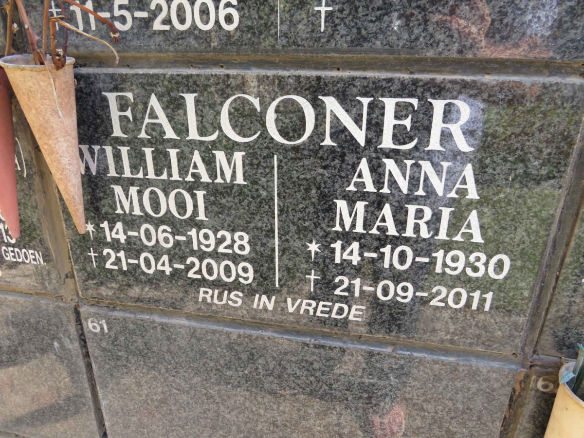 FALCONER William Mooi 1928-2009 &amp; Anna Maria 1930-2011