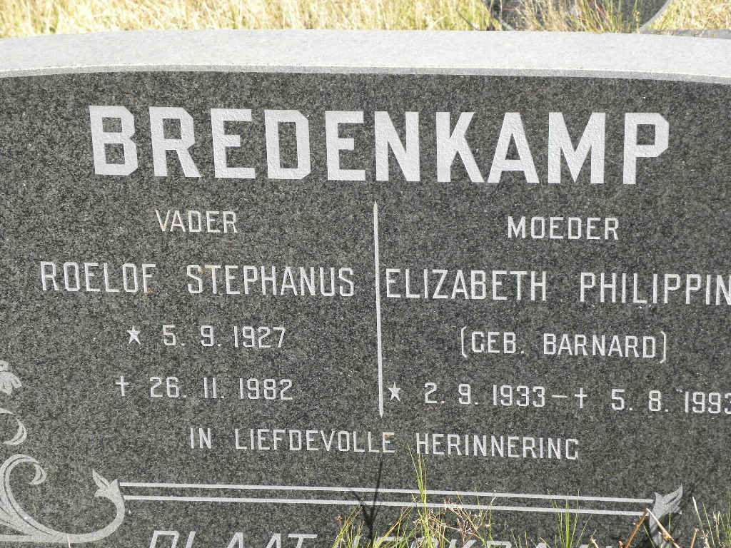 BREDENKAMP Roelof Stephanus 1927-1982 &amp; Elizabeth Philippina BARNARD 1933-1993