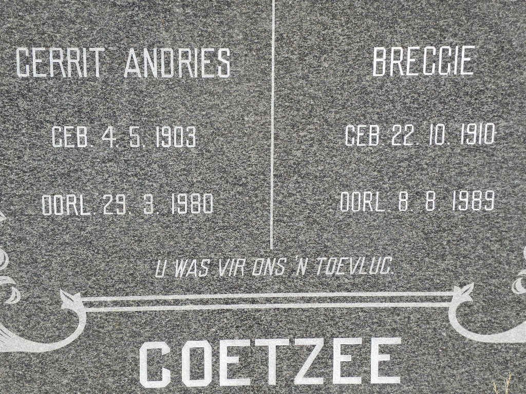 COETZEE Gerrit Andries 1903-1980 &amp; Breggie 1910-1989