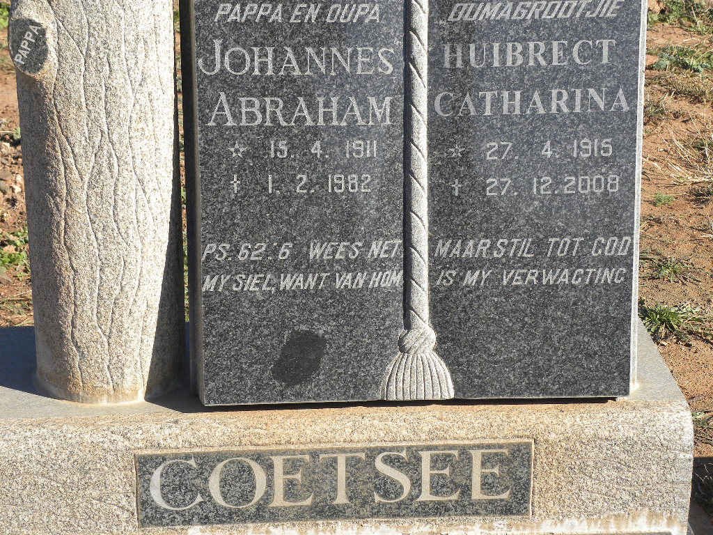 COETSEE Johannes Abraham 1911-1982 &amp; Huibrect Catharina 1915-2008