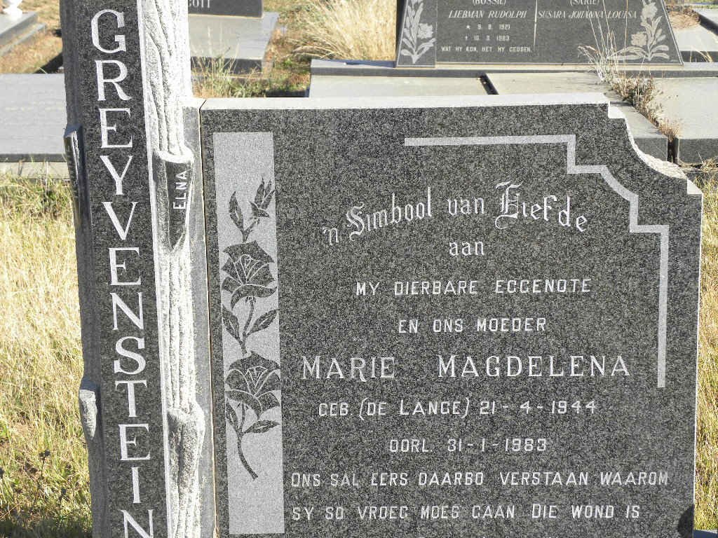 GREYVENSTEIN Maria Magdelena nee DE LANGE 1944-1983