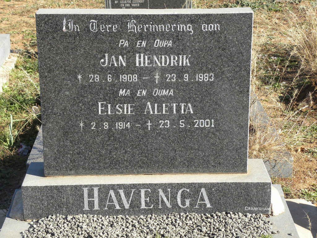 HAVENGA Jan Hendrik 1908-1983 &amp; Elsie Aletta 1914-2001