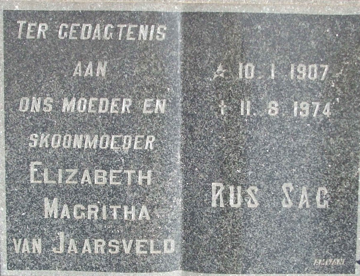 JAARSVELD Elizabeth Magritha, van 1907-1974