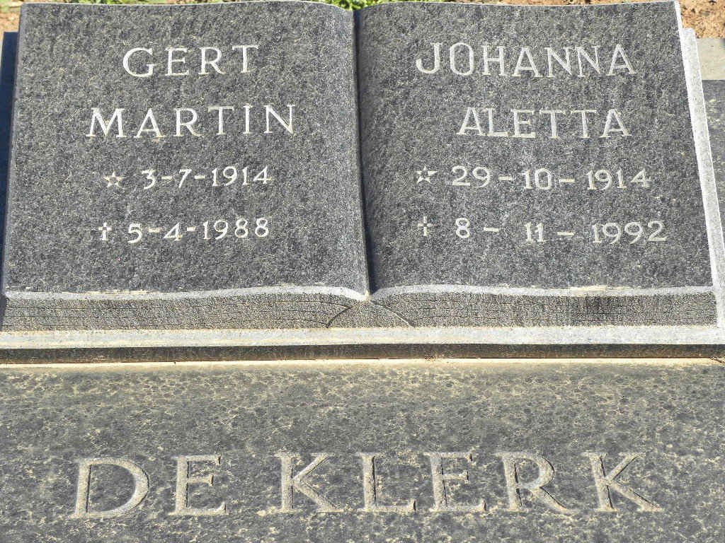 KLERK Gert Martin, de 1914-1988 &amp; Johanna Aletta 1914-1992