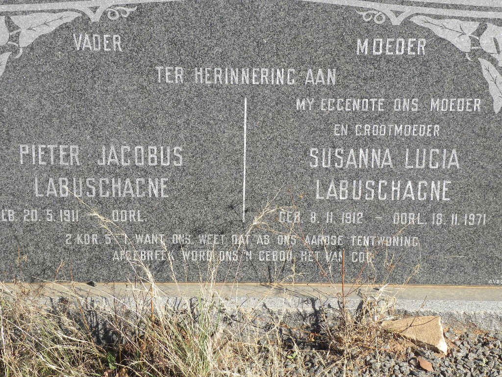 LABUSCHAGNE Pieter Jacobus 1911-  &amp; Susanna Lucia 1912-1971