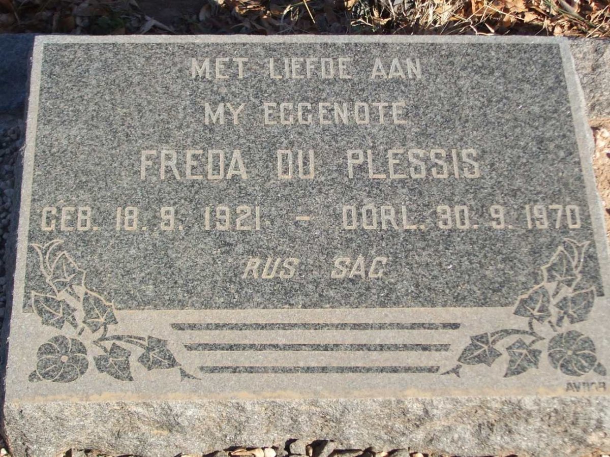 PLESSIS Freda, du 1921-1970