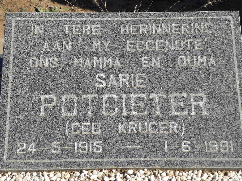 POTGIETER Sarie nee KRUGER 1915-1991