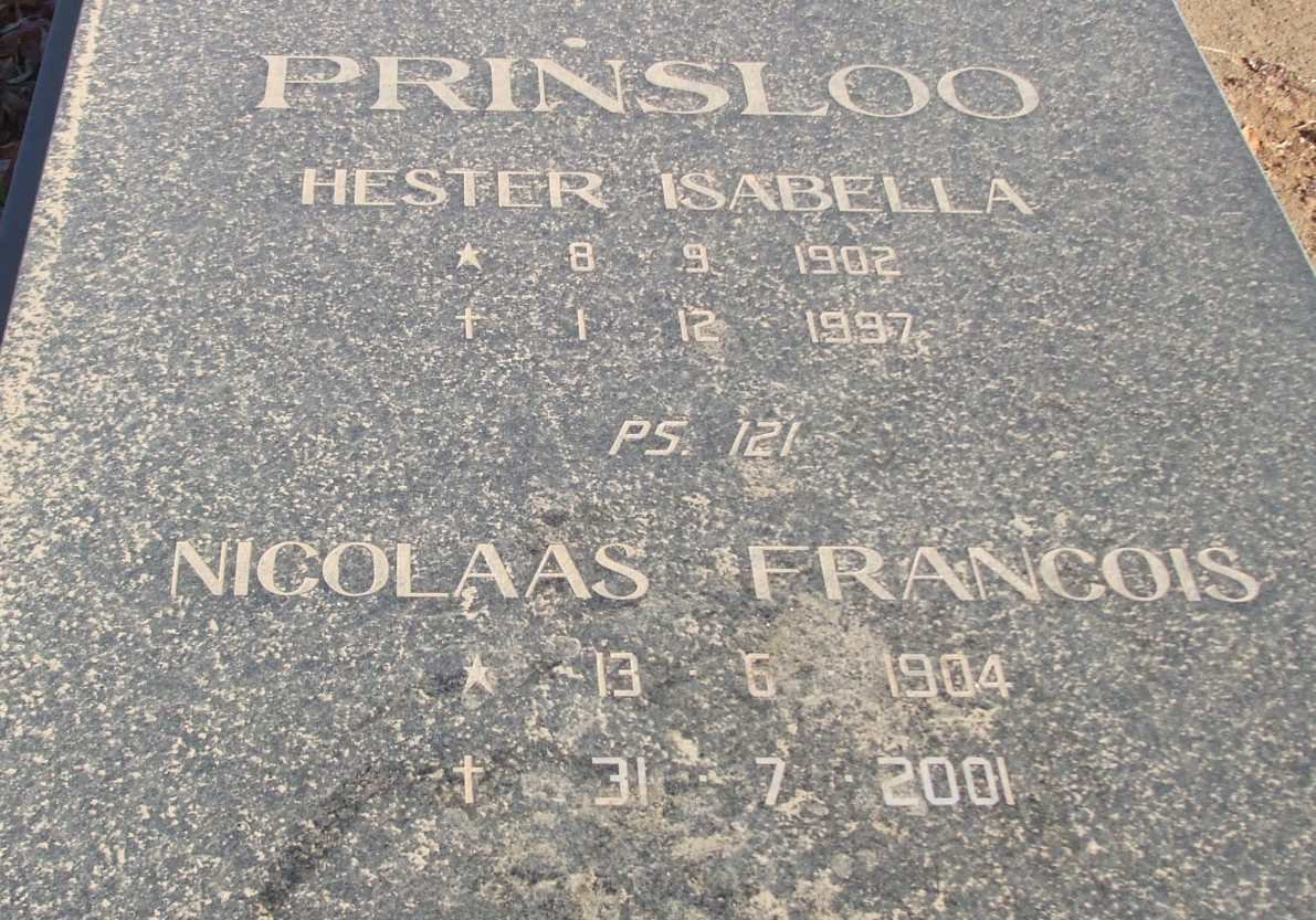 PRINSLOO Nicolaas Francois 1904-2001 &amp; Hester Isabella 1902-1997