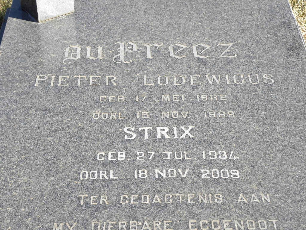 PREEZ Pieter Lodewicus, du 1932-1989 &amp; Strix 1934-2009