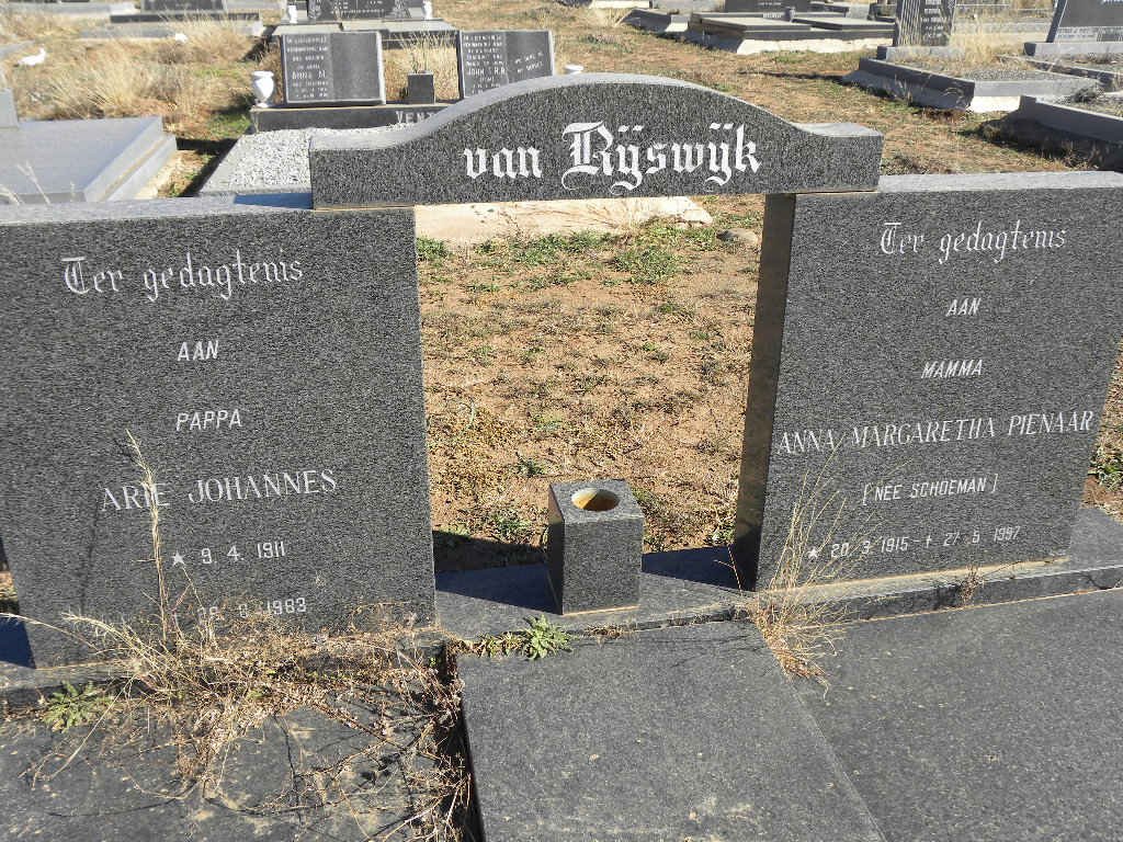 RIJSWIJK Arie Johannes, van 1911-1983 &amp; Anna Margaretha Pienaar SCHOEMAN 1915-1997