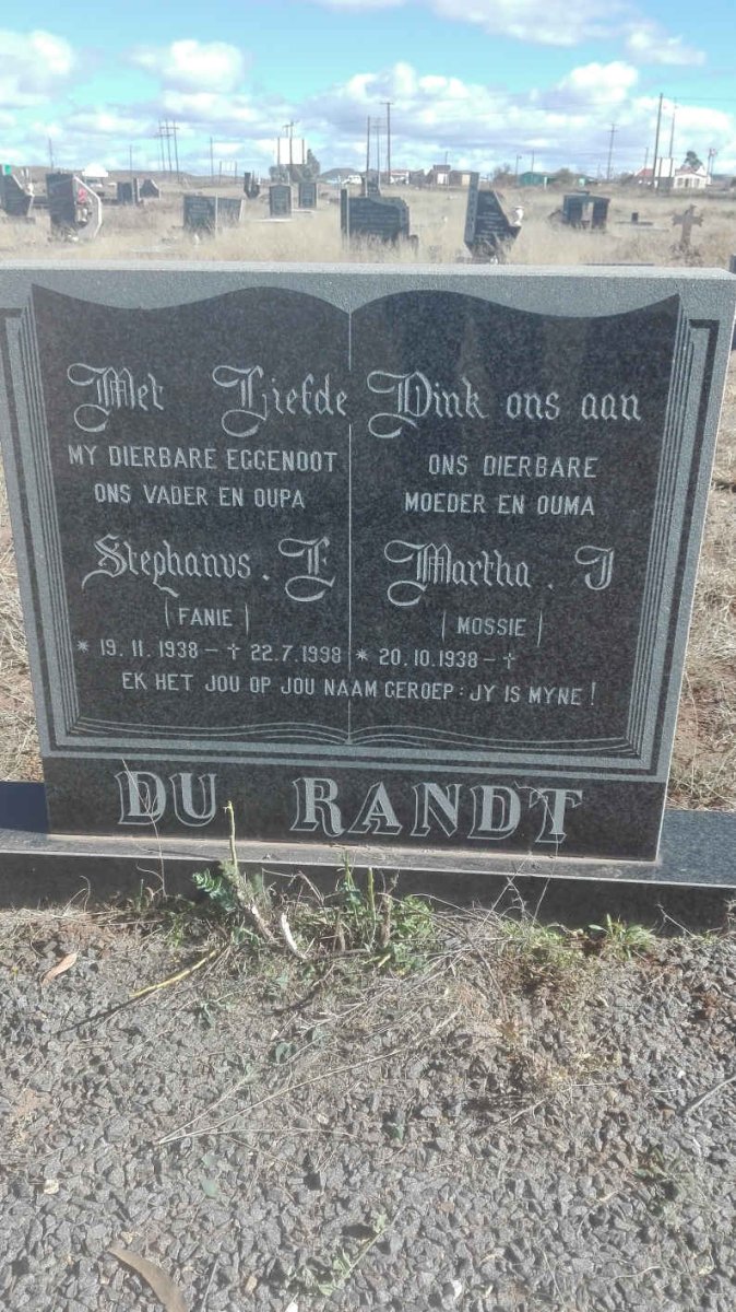 RANDT Stephanus E., du 1938-1998 &amp; Martha J. 1938-