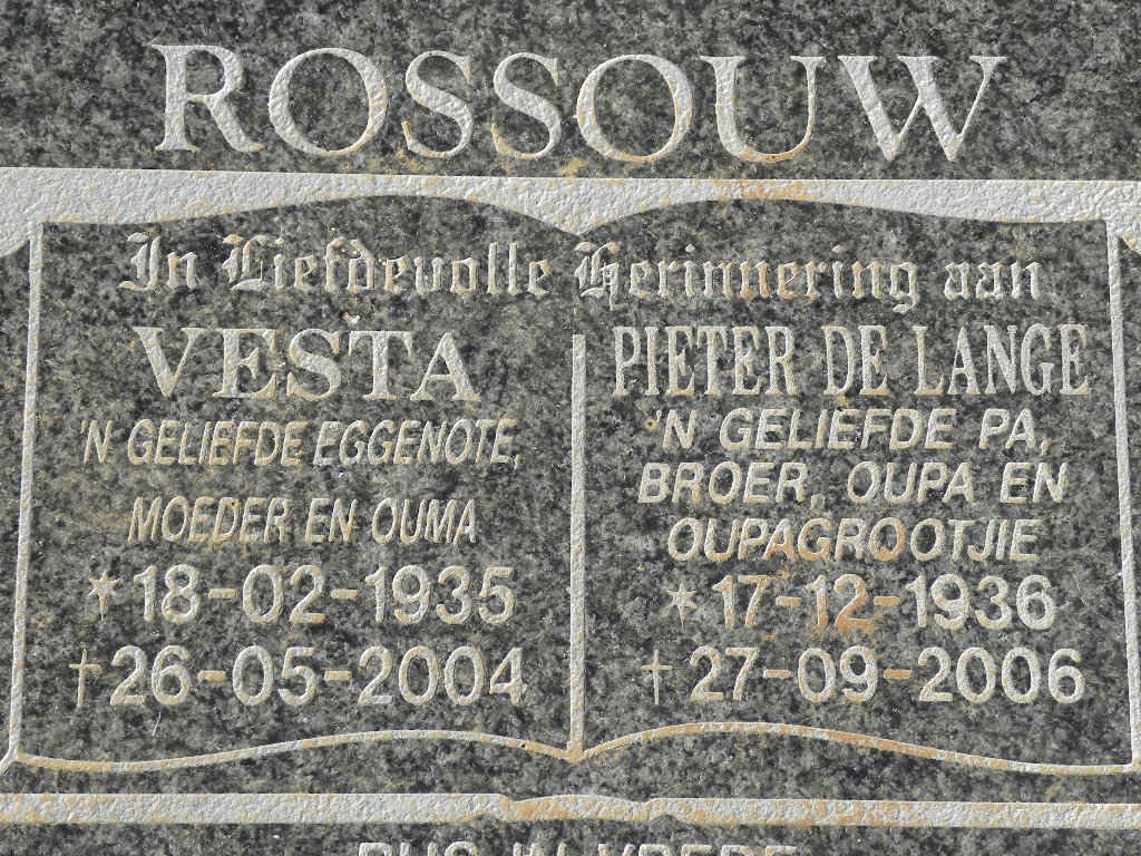 ROSSOUW Pieter De Lange 1936-2006 &amp; Vesta 1935-2004