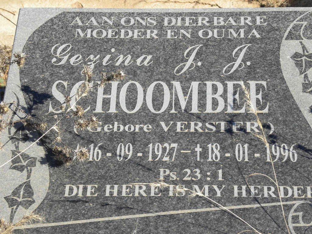 SCHOOMBEE Gezina J.J. nee VERSTER 1927-1996