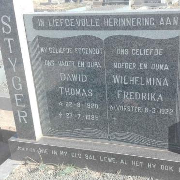 STYGER Dawid Thomas 1920-1995 &amp; Wilhelmina Fredrika VORSTER 1922-