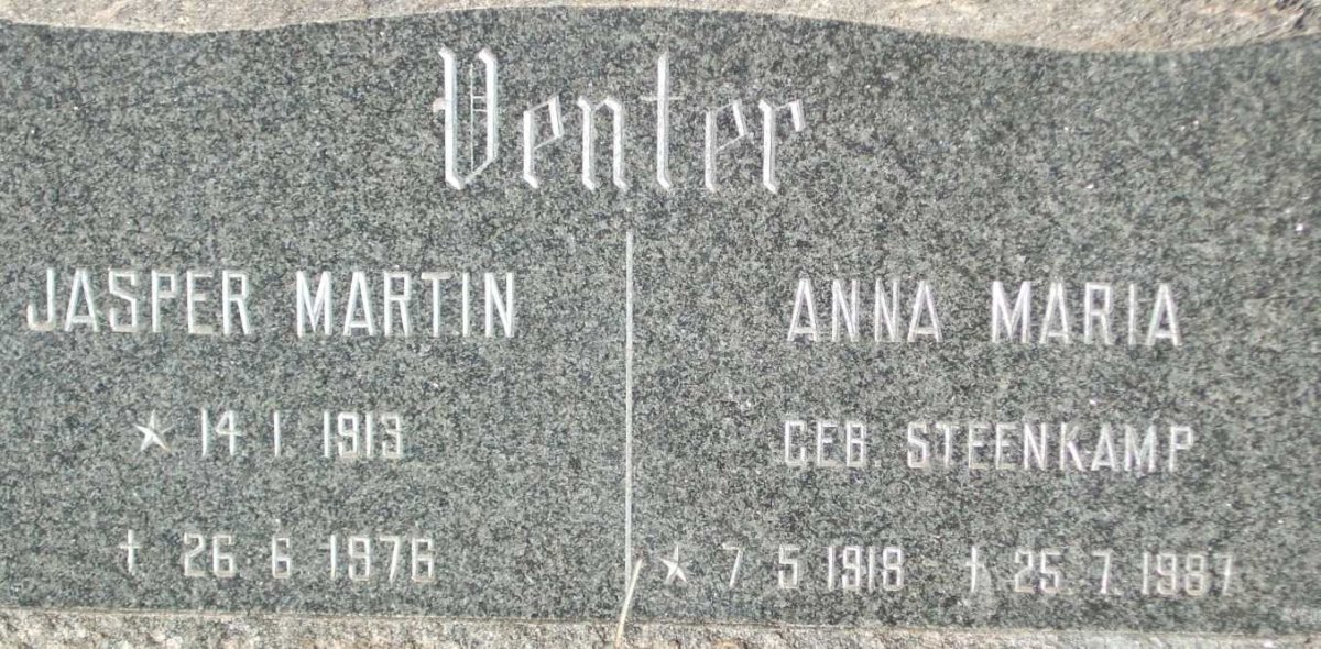 VENTER Jasper Martin 1913-1976 &amp; Anna Maria STEENKAMP 1918-1987