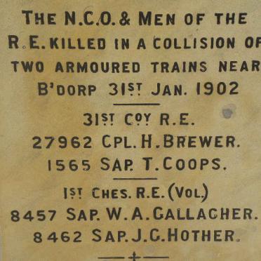2. Killed in a collision between two armoured trains near Burghersdorp 1902