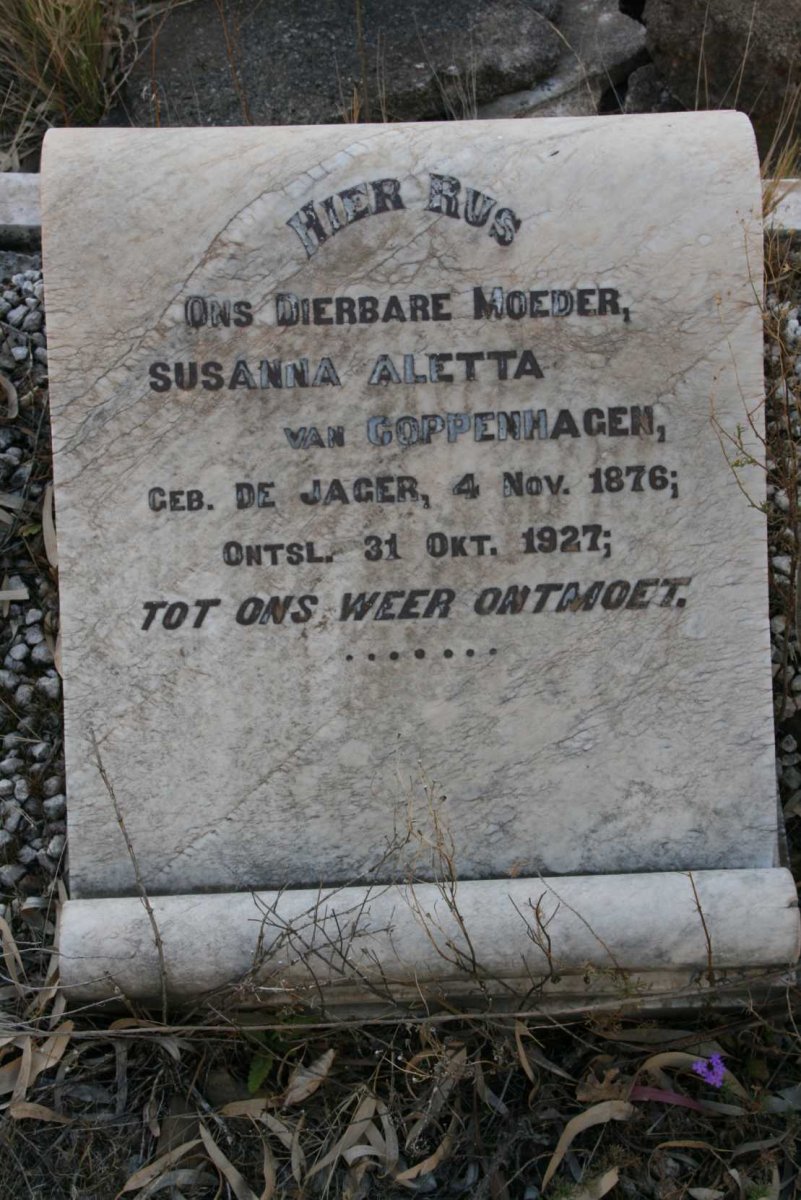 COPPENHAGEN Susanna Aletta, van nee DE JAGER 1876-1927