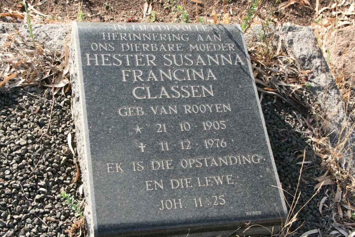 CLASSEN Hester Susanna Francina nee VAN ROOYEN 1905-1976