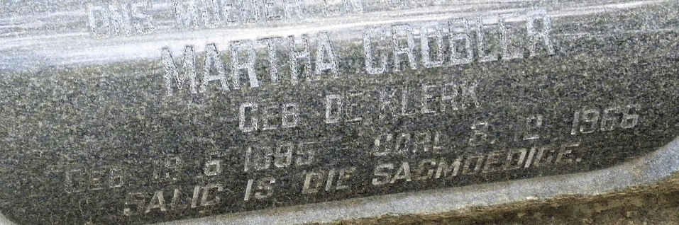 GROBLER Martha nee DE KLERK 1895-1966