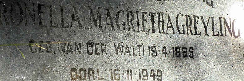 GREYLING Petronella Margrietha nee VAN DER WALT 1885-1949