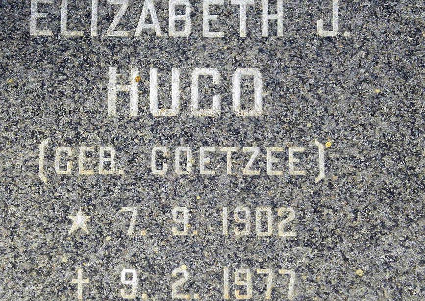 HUGO Elizabeth J. nee COETZEE 1902-1977