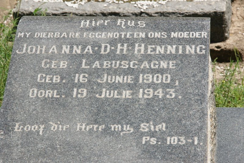 HENNING Johanna D.H. nee LABUSCHAGNE 1900-1943