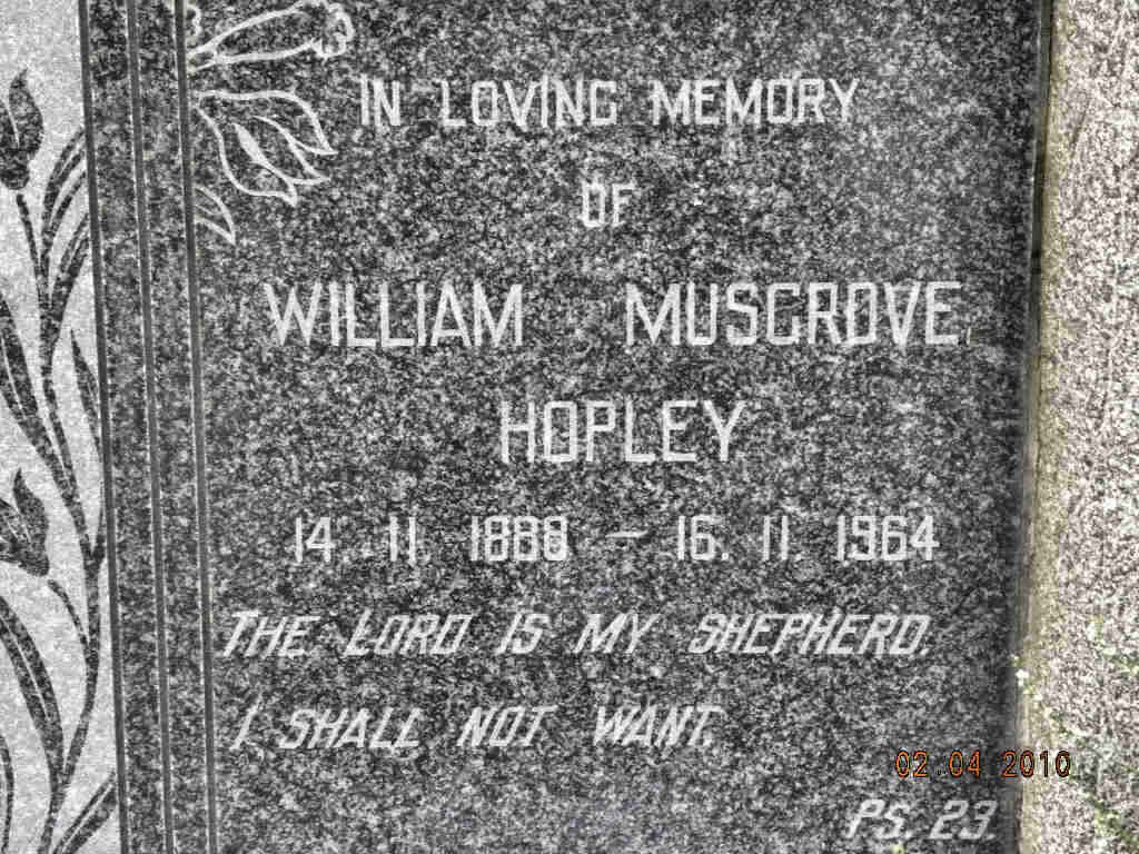 HOPLEY William Musgrove 1888-1964
