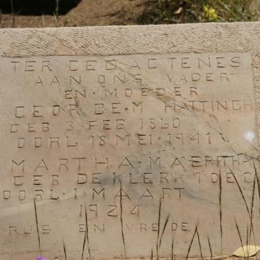 HATTINGH George M. 1860-1941 &amp; Martha Maeritha DE KLERK -1924